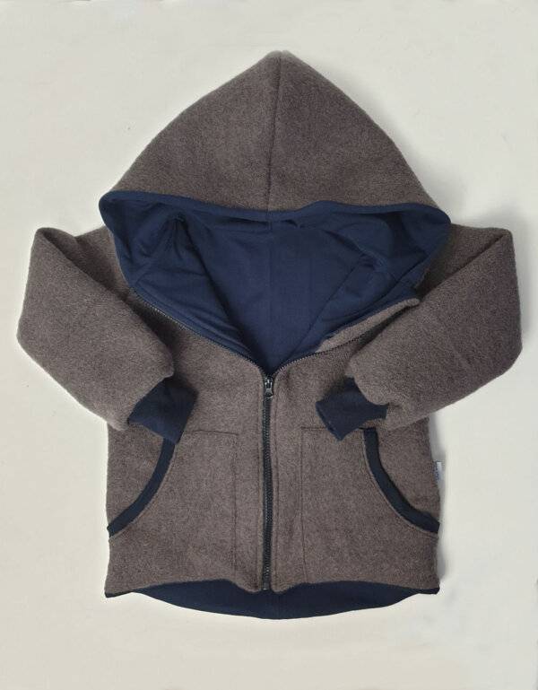Walkjacke taupe, Jersey dunkelblau