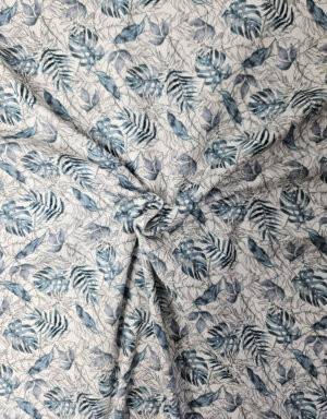 #J083 Bio-Jersey weiß mit blauen Blättern