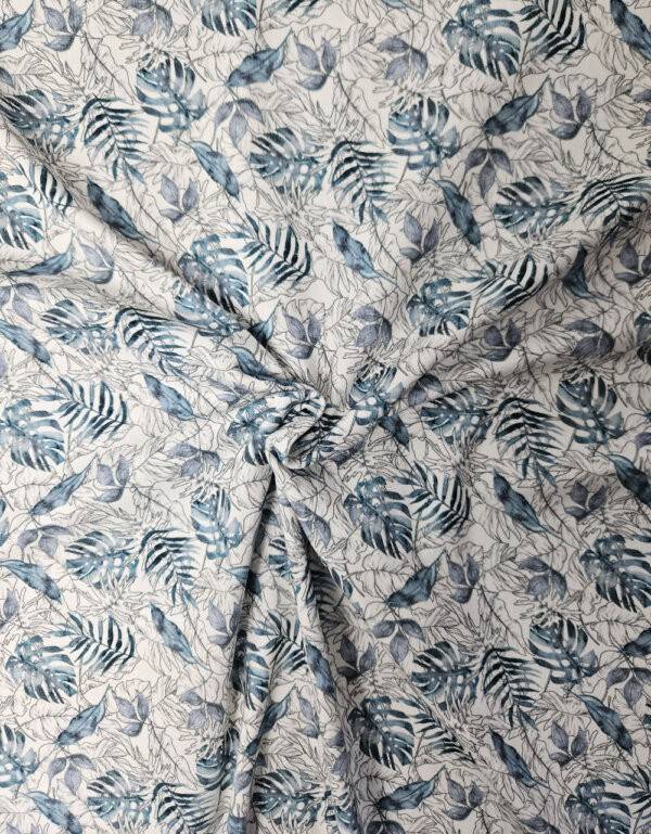 #J083 Bio-Jersey weiß mit blauen Blättern