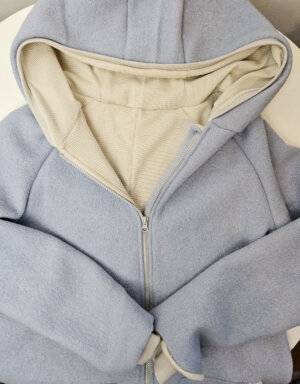 Damenmantel aus Walk gletscher, Waffel-Jersey beige