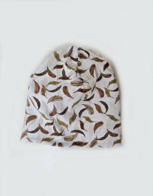 Wendemütze Bio-Jersey beige mit Herbstblättern
