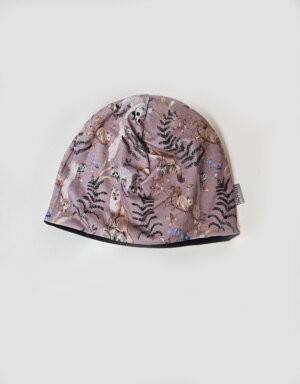 Wendemütze Bio-Jersey rosa mit Fuchs, Reh und Waschbär