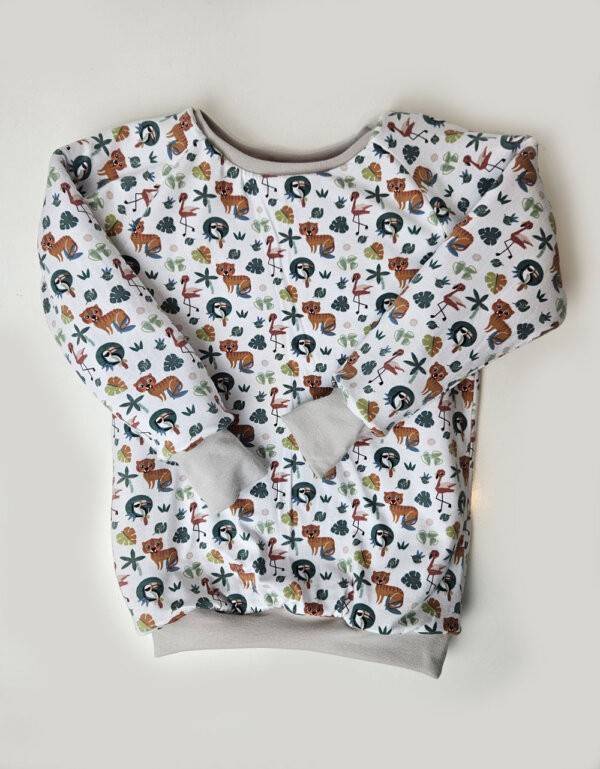 Langarm-Shirt Bio-Jersey weiß mit Tukan, Flamingo, Tiger