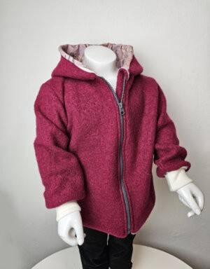 Walkjacke beere, Bio-Jersey rosa mit Fuchs, Reh und Waschbär