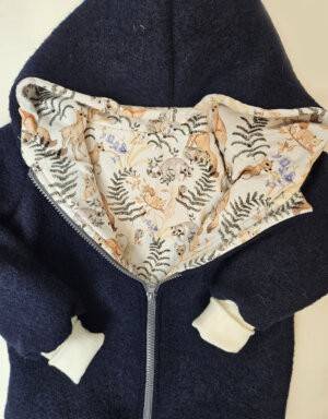 Walkjacke dunkelblau, Bio-Jersey weiß mit Fuchs, Reh und Waschbär
