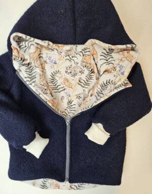 Walkjacke dunkelblau, Bio-Jersey weiß mit Fuchs, Reh und Waschbär