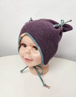 Ohrenmütze aus Walk mauve, Bio-Jersey grün mit Reh, Gr. 46-48