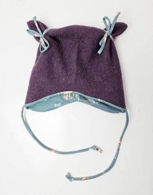 Ohrenmütze aus Walk mauve, Bio-Jersey grün mit Reh, Gr. 46-48