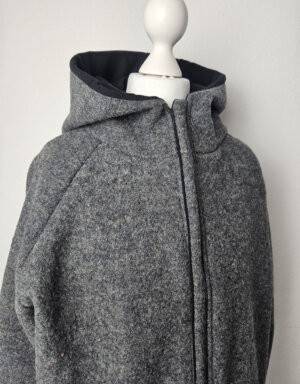 Damenjacke aus Walk dunkelgrau, Bio-Jersey schwarz