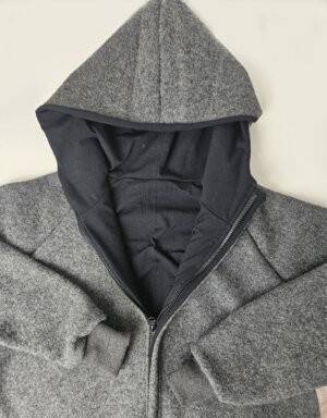 Damenjacke aus Walk dunkelgrau, Bio-Jersey schwarz