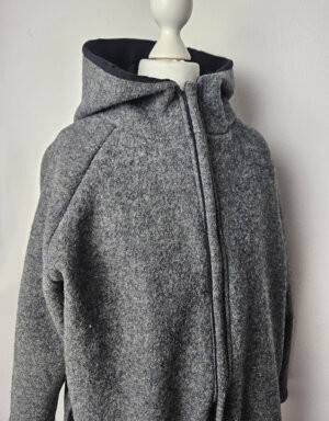 Damenjacke aus Walk dunkelgrau, Bio-Jersey schwarz