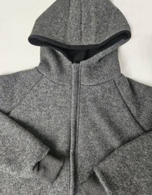 Damenjacke aus Walk dunkelgrau, Bio-Jersey schwarz