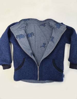 Walkjacke jeansblau, Jersey blau mit gestickten Dinos