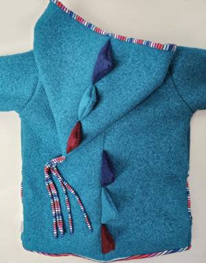 Walkjacke seegrün, pink-blau Streifen