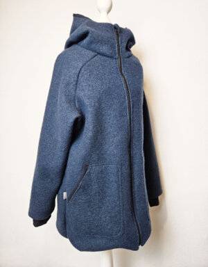 Damenmantel aus Walk dunkelpetrol, Jersey dunkelblau