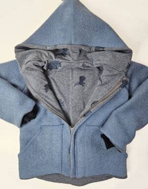 Walkjacke blau, Jersey blau mit gestickten Dinos