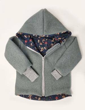 Walkjacke mintgrün, Jersey blau mit Igel und Pilz