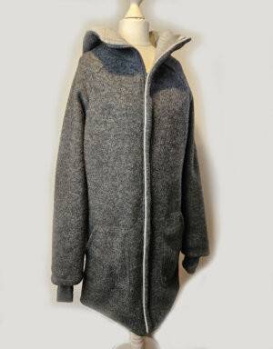 Damenmantel aus Walk dunkelgrau, Waffel-Jersey hellgrau meliert Damenmantel aus Walk dunkelgrau, Waffel-Jersey hellgrau meliert