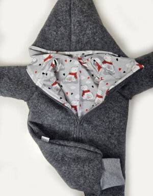 Walk-Anzug dunkelgrau, French Terry hellgrau Eisbär mit Schal Walk-Anzug dunkelgrau, French Terry hellgrau Eisbär mit Schal