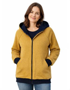 Damenjacke aus Walk senf-gelb, Bio-Jersey schwarz (gerade)