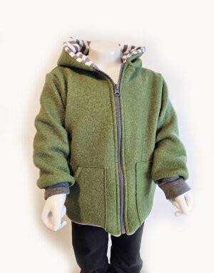 Walkjacke waldgrün, gestreift grau / weiß