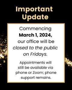 Important Update - change to office open hours