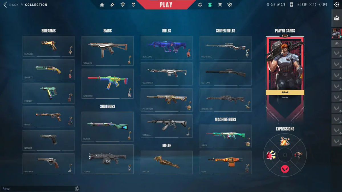 Valorant Account AP Inventory: 45 Skins and Player Cards