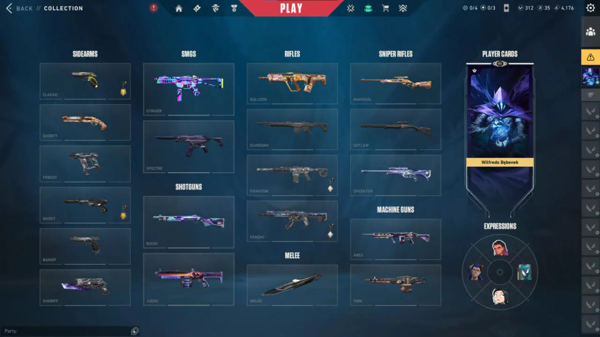 Valorant Account EU Inventory: 41 Skins and Player Cards