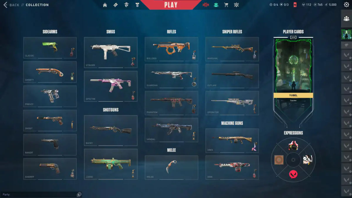 Valorant Account AP Inventory: 300 Skins and Player Cards