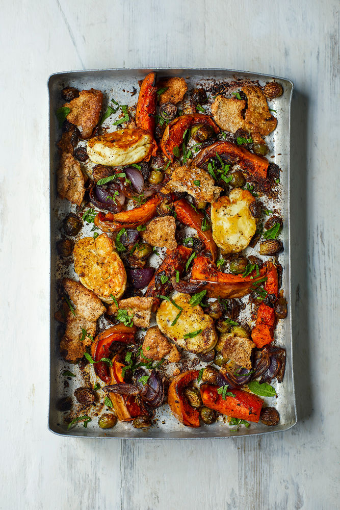 3-2-1: Cinnamon and Cumin Roasted Winter Vegetables with Baked Halloumi