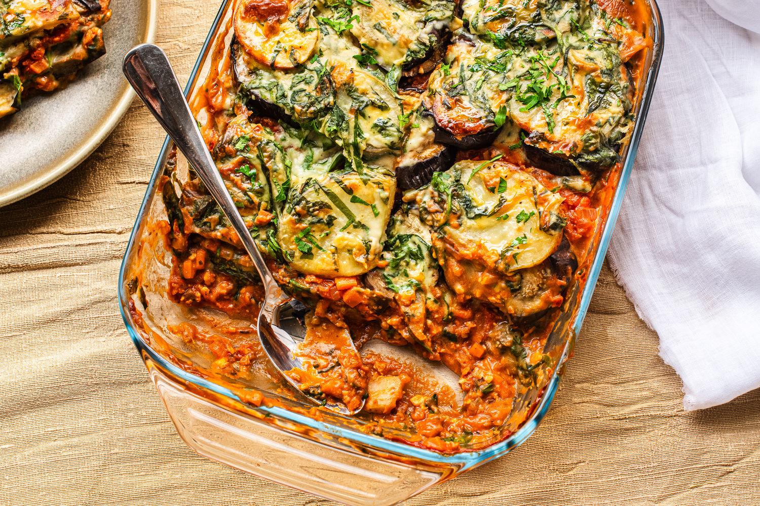 Creamy Aubergine, Potato and Tempeh Bake