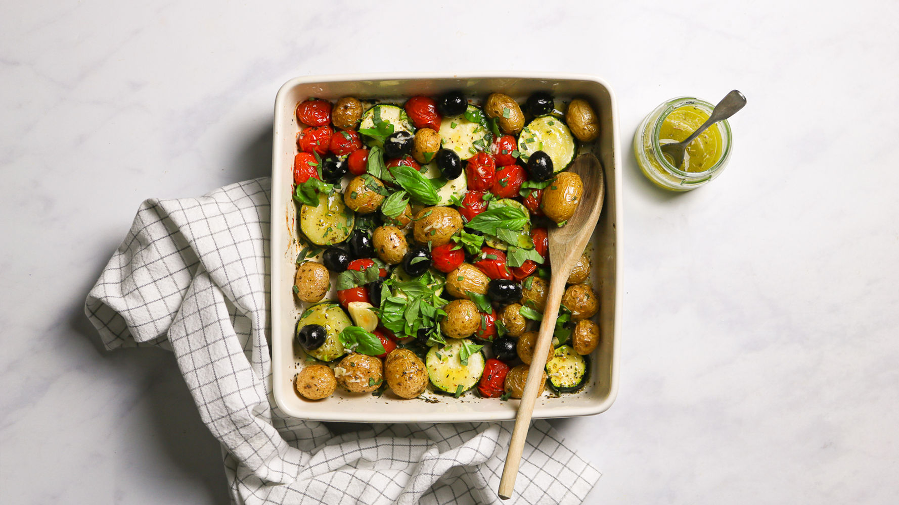 Jersey Royal Tray Bake with Mediterranean Herbs