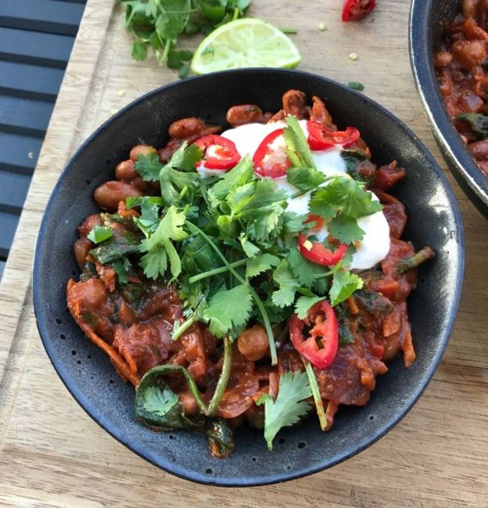 One Pot Spinach and Mixed Bean Chilli