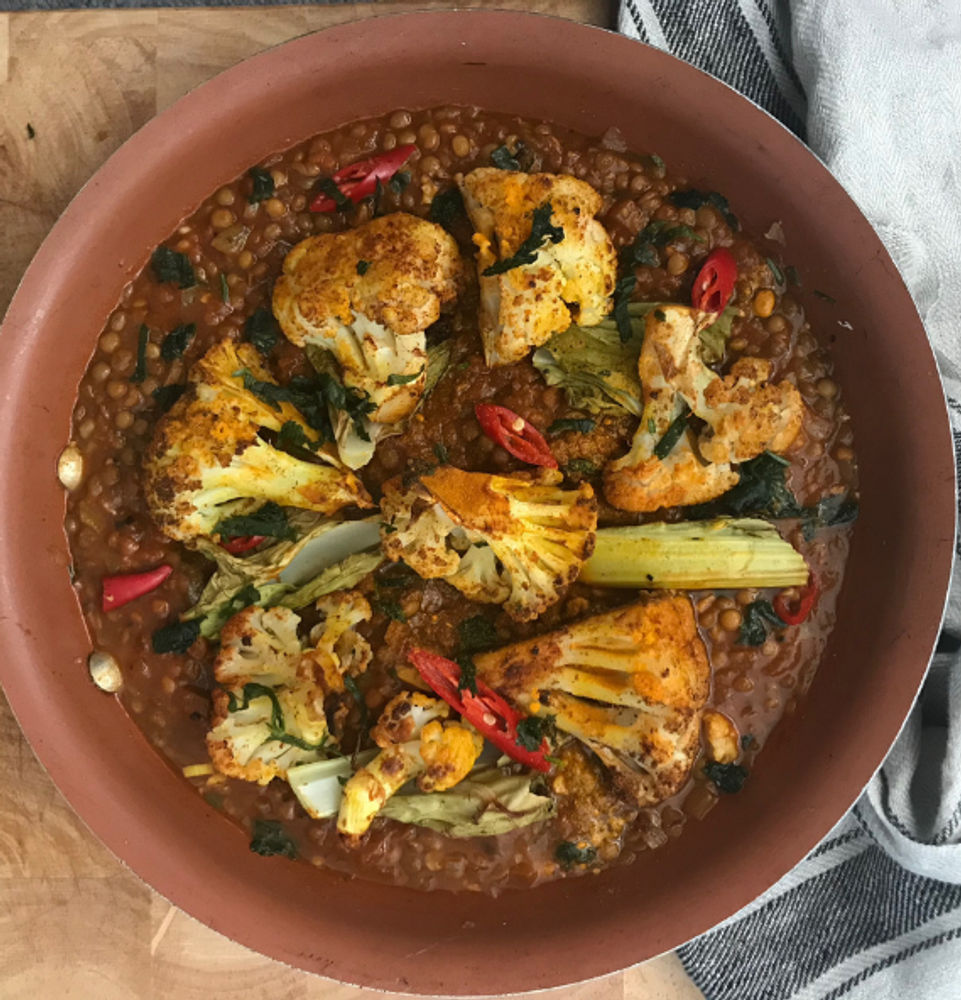 Roasted Turmeric Cauliflower with Smoky Puy Lentils