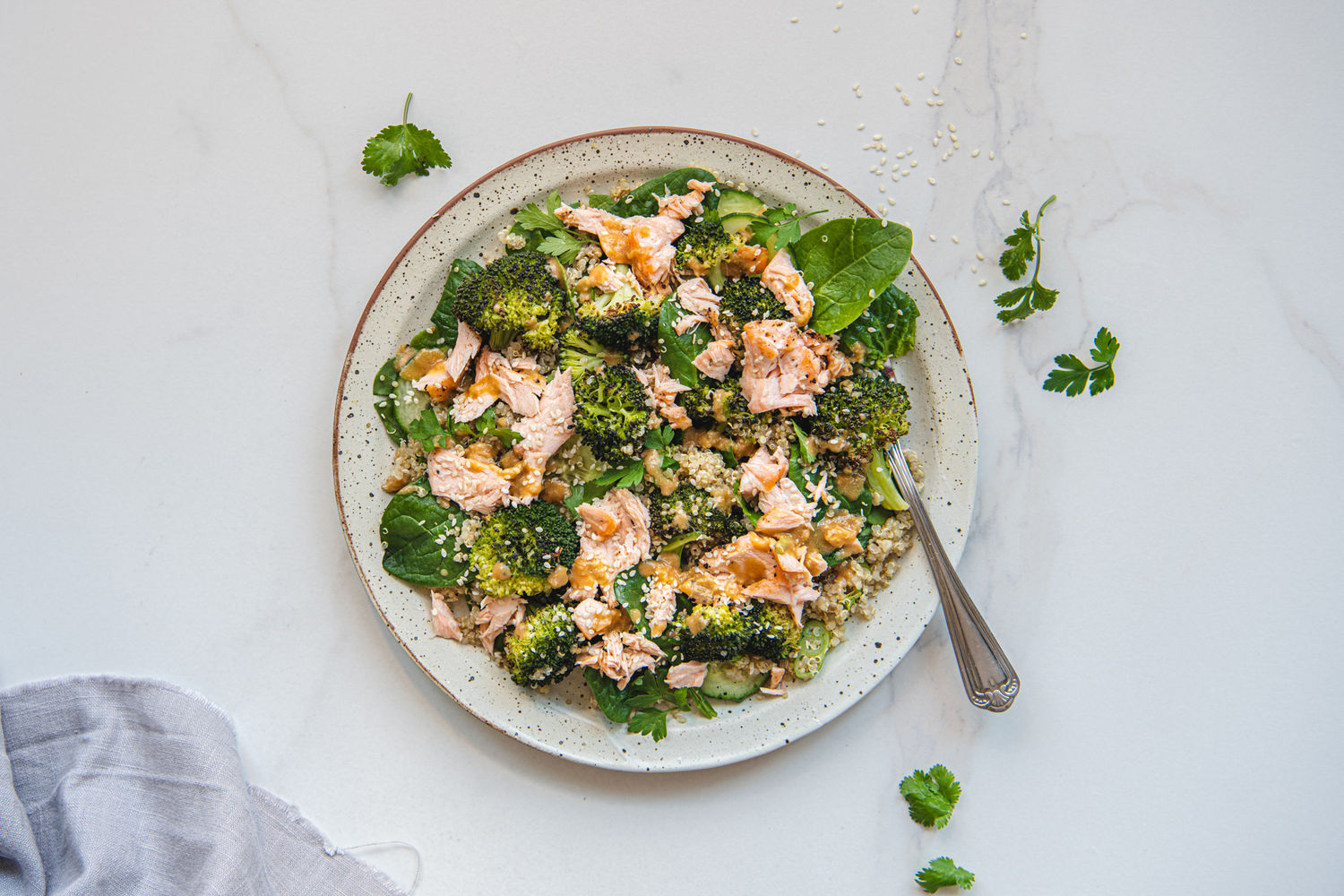 Salmon, Broccoli & Quinoa Salad with Miso Dressing