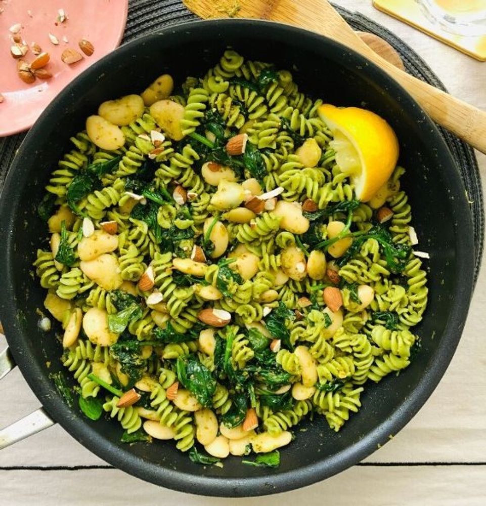 Spinach, Pesto and Butter Bean Pasta