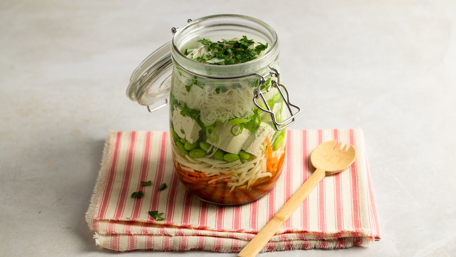 Thai Style Coconut, Edamame and Tofu Noodle Soup