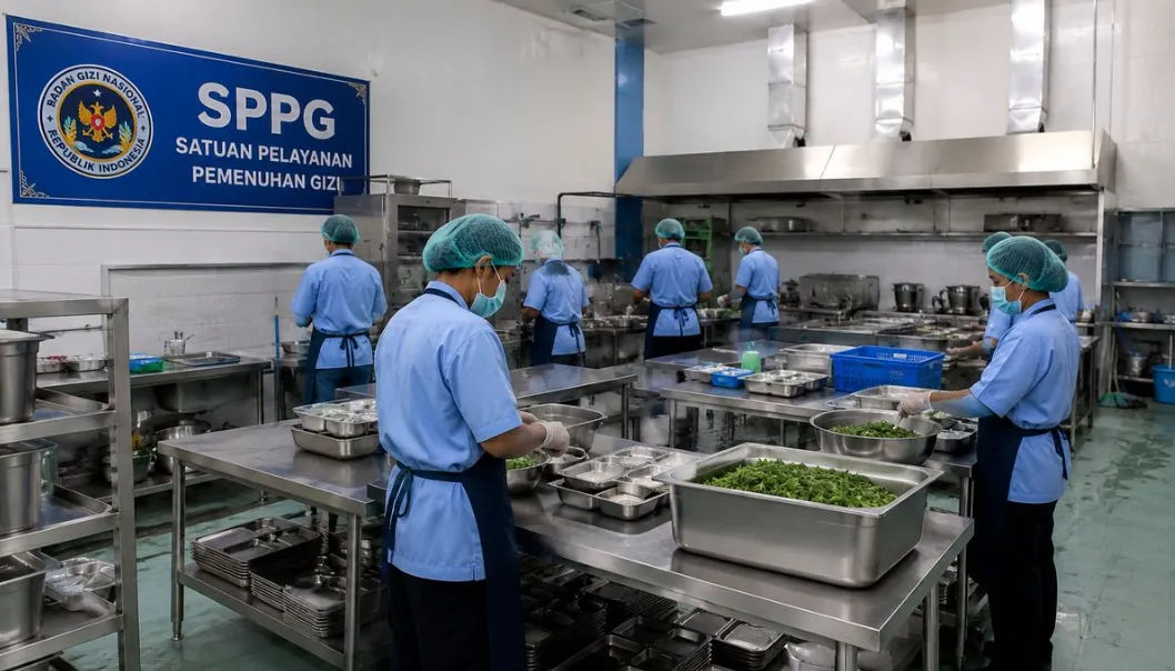 Suasana aktivitas di Satuan Pelayanan Pemenuhan Gizi (SPPG) yang sedang mempersiapkan menu harian.