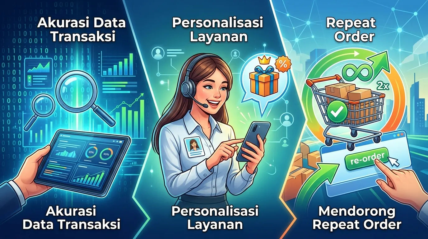 Seorang pengusaha sedang menganalisis data pelanggan melalui perangkat tablet