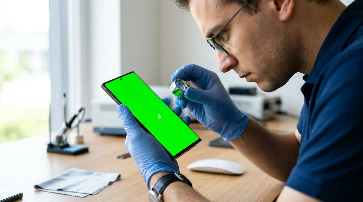 Pemeriksaan fisik layar smartphone baru untuk memastikan tidak ada dead pixel atau cacat pabrikasi