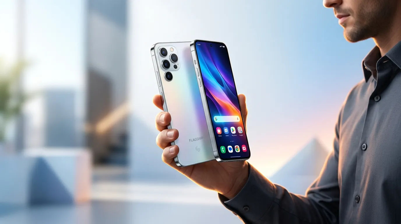 Ponsel flagship terbaru di etalase toko ritel resmi