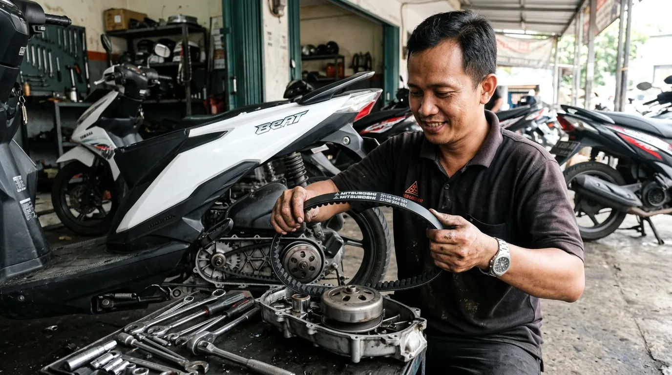 Spare part v-belt motor matic yang baru dan siap dipasang
