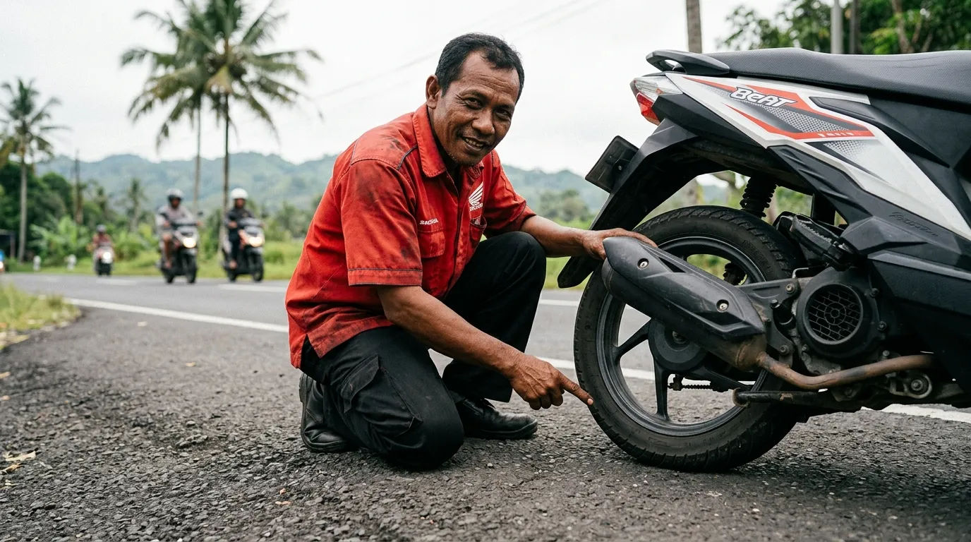 Permukaan ban lebar yang bersentuhan dengan aspal panas