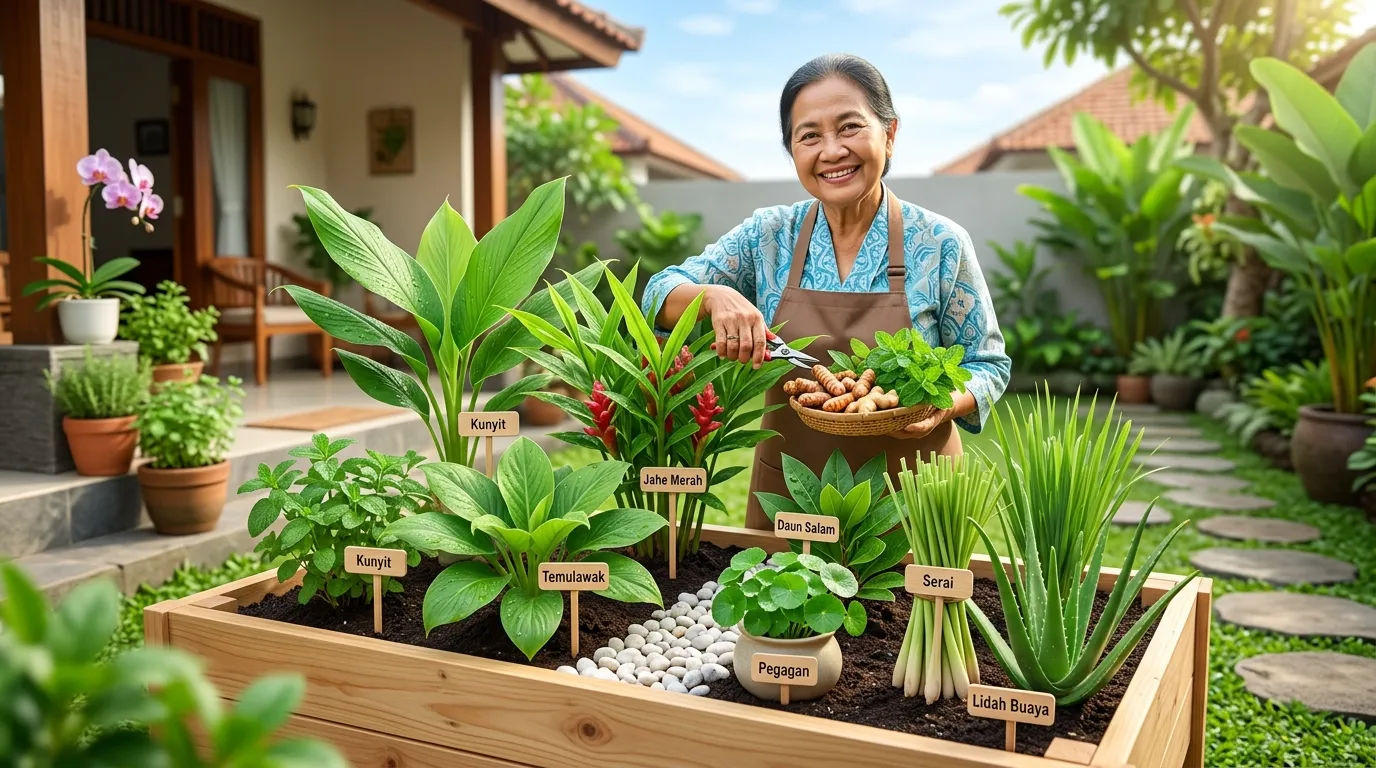 Ilustrasi tanaman obat keluarga di pekarangan