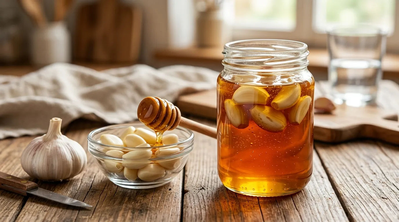 Madu mentah berkualitas tinggi yang digunakan sebagai campuran bawang putih
