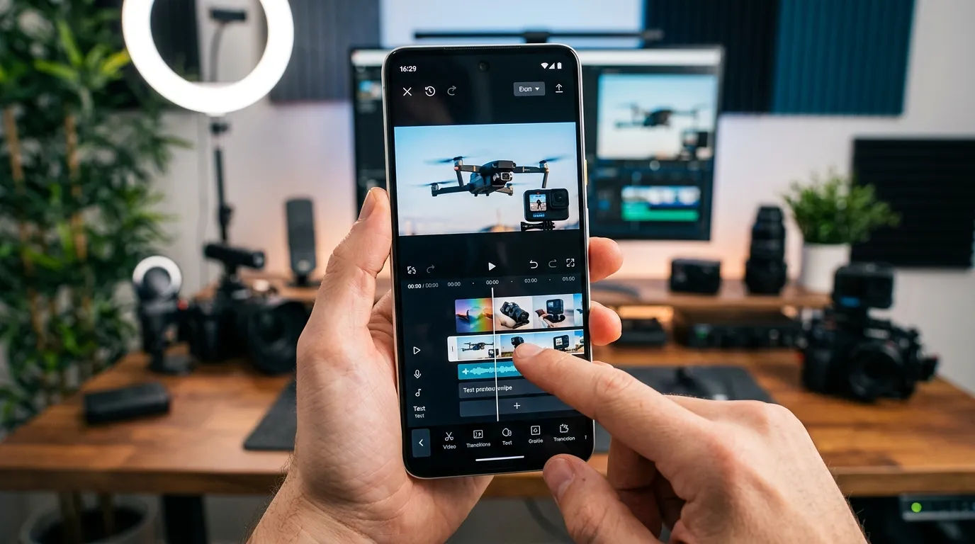 Proses editing video promosi produk menggunakan aplikasi mobile di smartphone