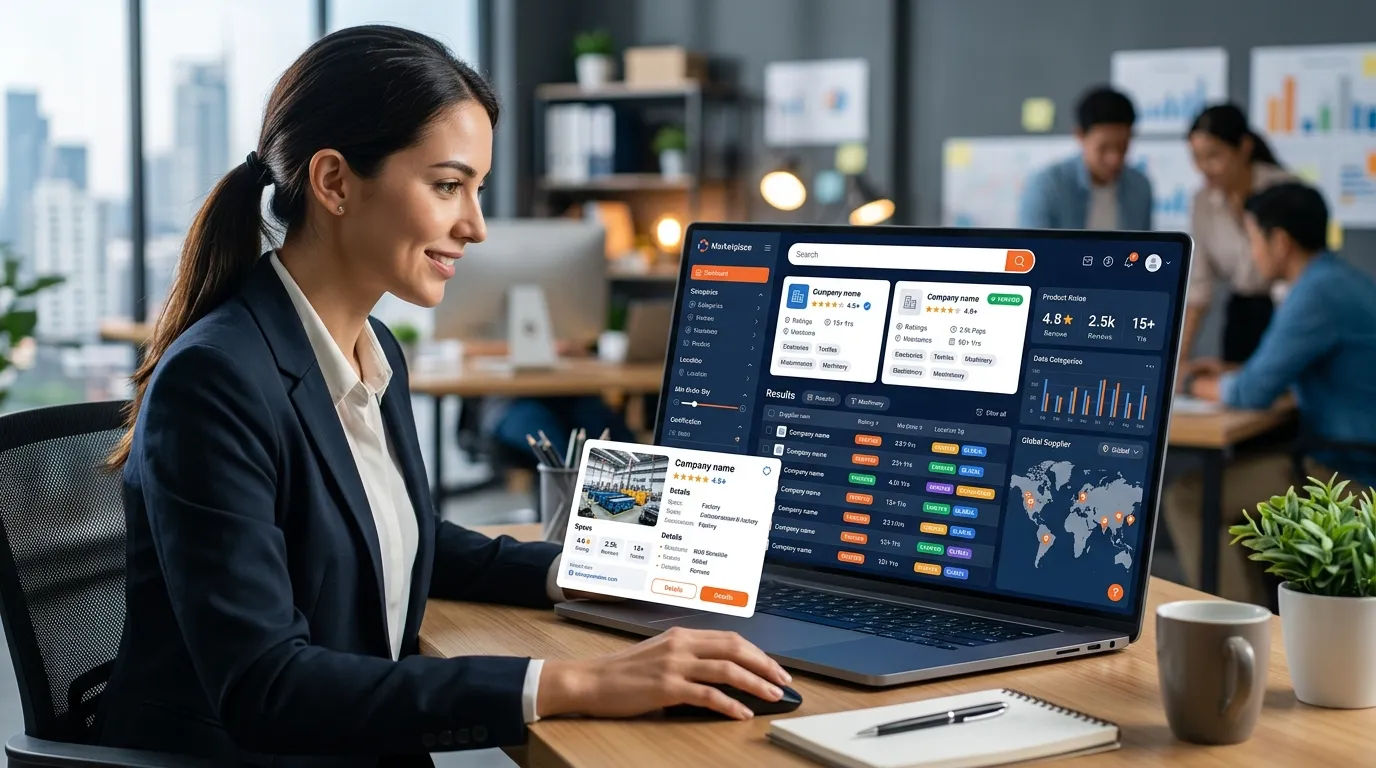 Antarmuka aplikasi marketplace B2B untuk pencarian supplier