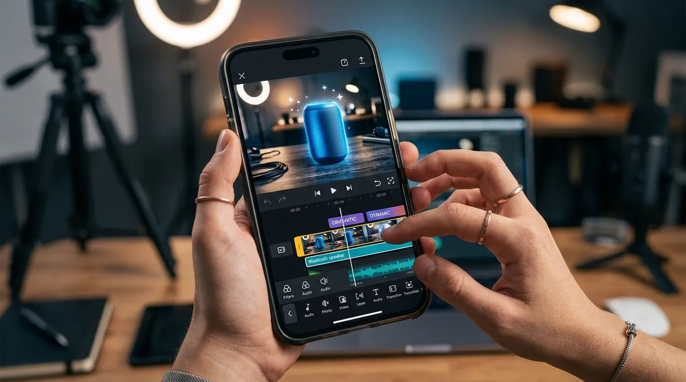 Proses editing video produk menggunakan aplikasi smartphone