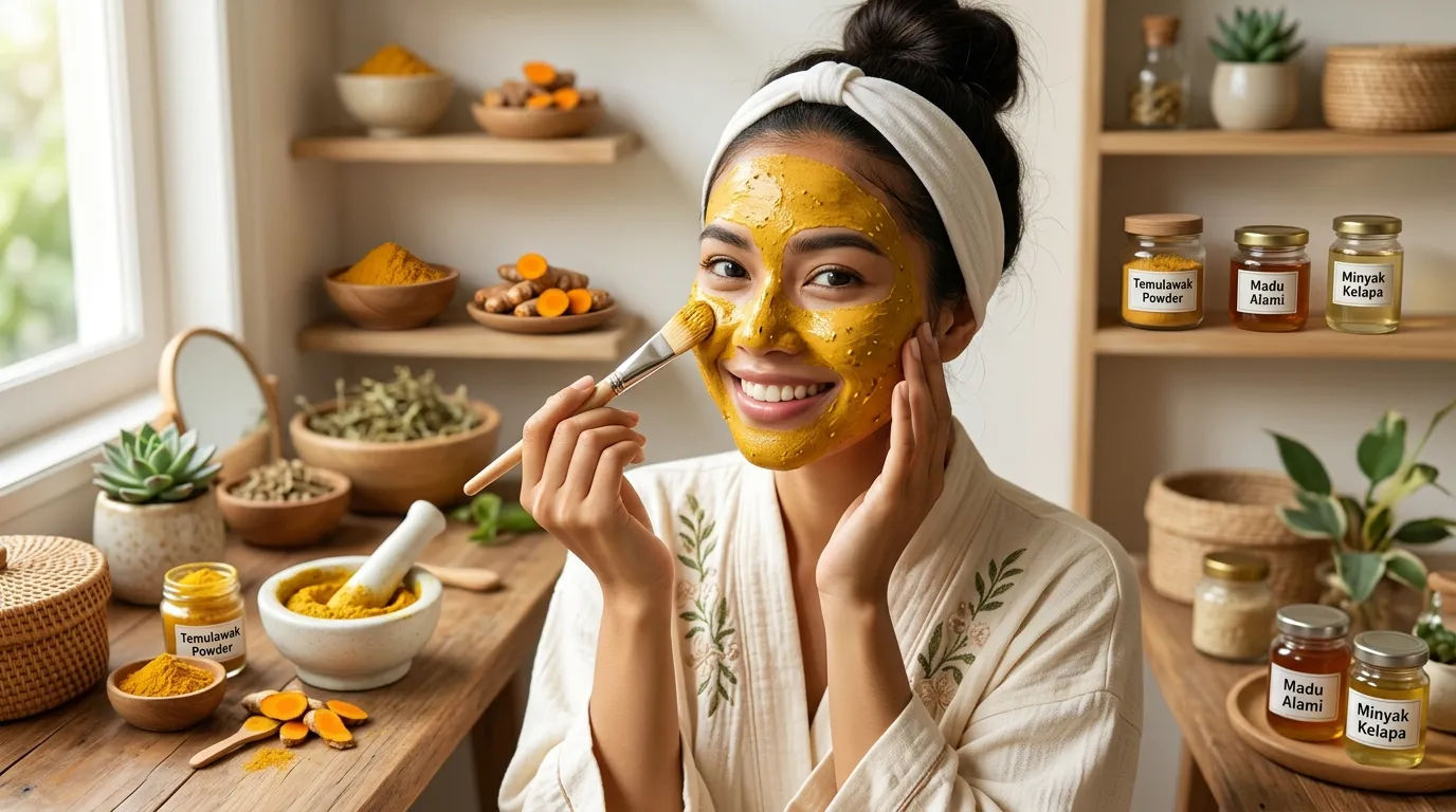 Aplikasi masker wajah herbal temulawak