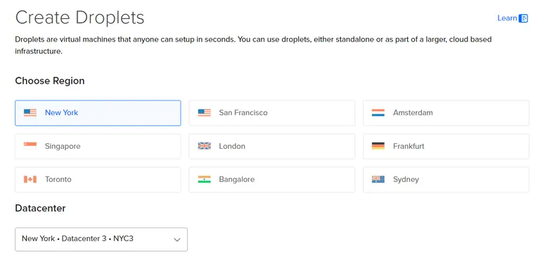 DigitalOcean Droplet: Choose Region